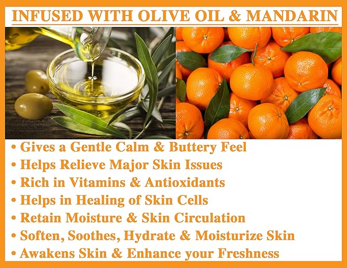 Olivia Care Mandarin Bar Soap - Pure Olive Oil |100% Natural Ingredients, Organic, Vegan - For Face & Body. Cold-Pressed Triple -Milled | Infused with Calcium & Vitamins