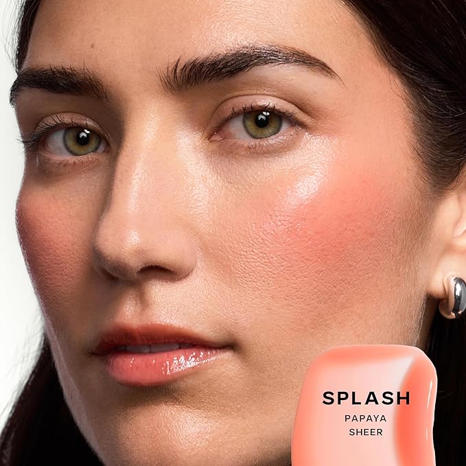 Saie Dewy Glow Duo - Dew Liquid Blush - (.40 oz, Hottie), Glossybounce Lip Gloss-Oil Hybrid (.17 oz, Splash) - Hydrating, Vegan Makeup for Radiant Cheeks & Lips