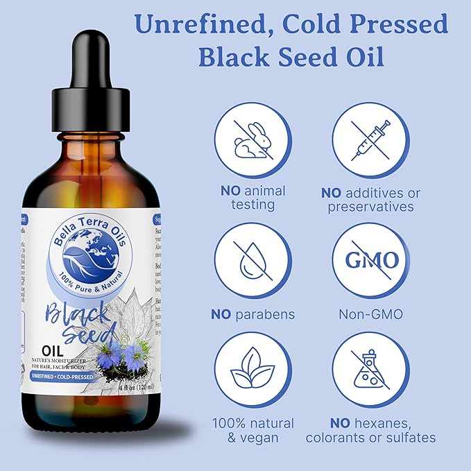 Bella Terra Oils - Black Seed Oil 16oz - Purity from Black Cumin Seeds, Bursting with Omega Fatty Acids & Vitamins, Enhance Your Beauty Regimen