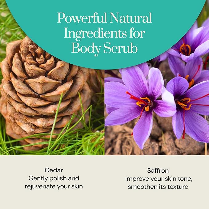 Soapstones Cedar and Saffron Exfoliating Body Scrub - 200 mL - Gentle and Soothing with Safflower Seed Oil - Woodsy, Spicy Aroma Infused Body Scrub Exfoliator