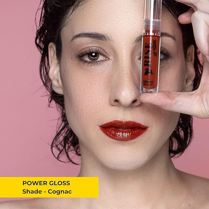 Power Gloss – Deep Brown Non-Sticky Lip Gloss with High Pigment, Hyaluronic Acid, Jojoba, Castor Oil & Vitamin E for Rich, Moisturizing Color (Cognac)