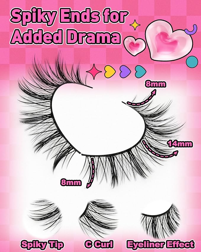 Manga Lashes Spiky False Eyelashes - Wispy Anime Natural Look False Eyelashes Cotton Band Strip Lashes 10 Pairs Cosplay Asian D Curl Fake Lashes by EMEDA(14mm #02)