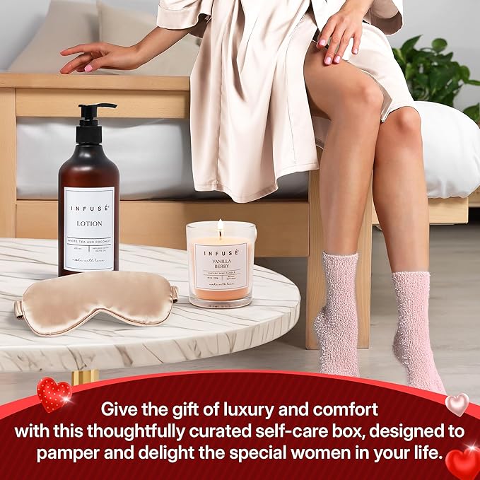 17-Piece Luxury Gift Set with Robe | Complete INFUSÉ White Tea & Coconut Bath Collection | Self-Care Kit with Bath Bombs, Face Masks & Hair Care | Bridesmaid, Mom, Wife, Grandma or Loved Ones