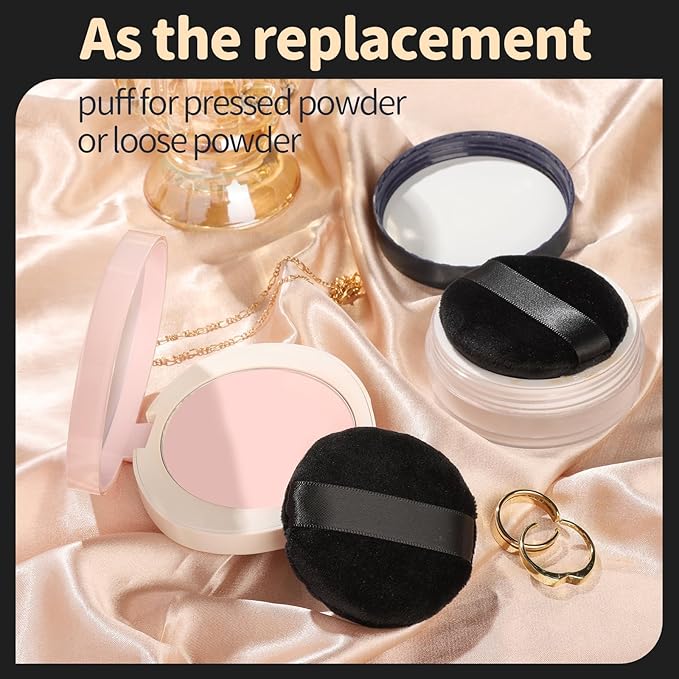 Teenitor 3Pcs Black Powder Puff, Powder Puffs, 2.36 Inch Setting Powder Puff,Powder Puffs for Face Powder Soft Powder Applicator for Loose Pressed Powder, Face Puff Makeup Puff Small with 3 Cases