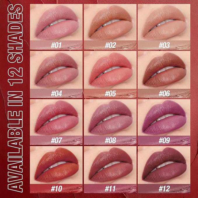 Jolilab 2Pcs Velvet Matte Lipstick Nude Matte Soft Dark Color Stick High Pigmented Long-Lasting Waterproof Lip Stick Lip Balm Beauty Cosmetics Gift for Girls and Women(07#+08#)