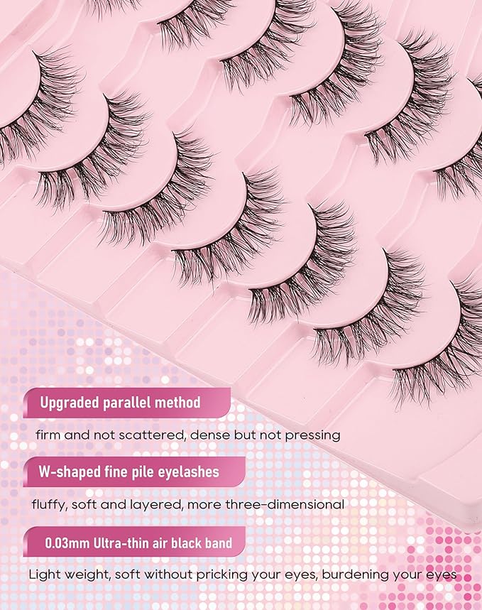 Frihappy Natural False Lashes Mink Lashes Wispy Fake Eyelashes Natural Look False Lashes Strip Lashes 14mm Lashes 3D Air-Virgo