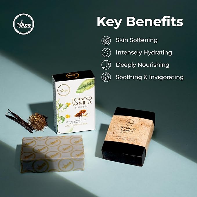 MY ACE Tobacco Vanilla Handmade Bathing Bar – Natural Soap with Coconut Oil, Shea Butter & Vitamin E – SLES-Free, Moisturizing & Gentle Cleanser (3.5oz Each, Pack of 3)