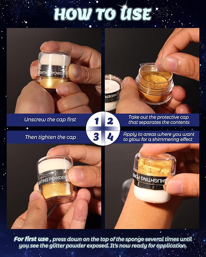 Glitter Air Cushion Highlighter Powder - 3D Contour & Brighten Face, Eyes, Body, Hair | Pearlescent Patting Powder Create a Shimmering Look | Easy-Use & Perfect for Daily & Special Occasions