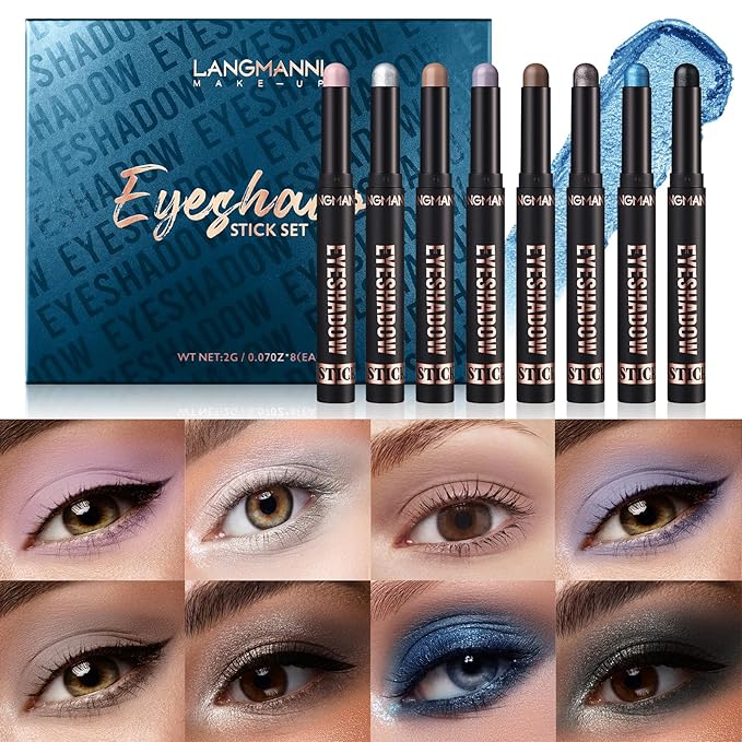 Jolilab Eyeshadow Stick Set, 8 Colors Matte Professional Bright-Colored Contouring and Highlight Stick, Cream Waterproof Long Lasting High Pigmented Eye Shadow. (8, C1)