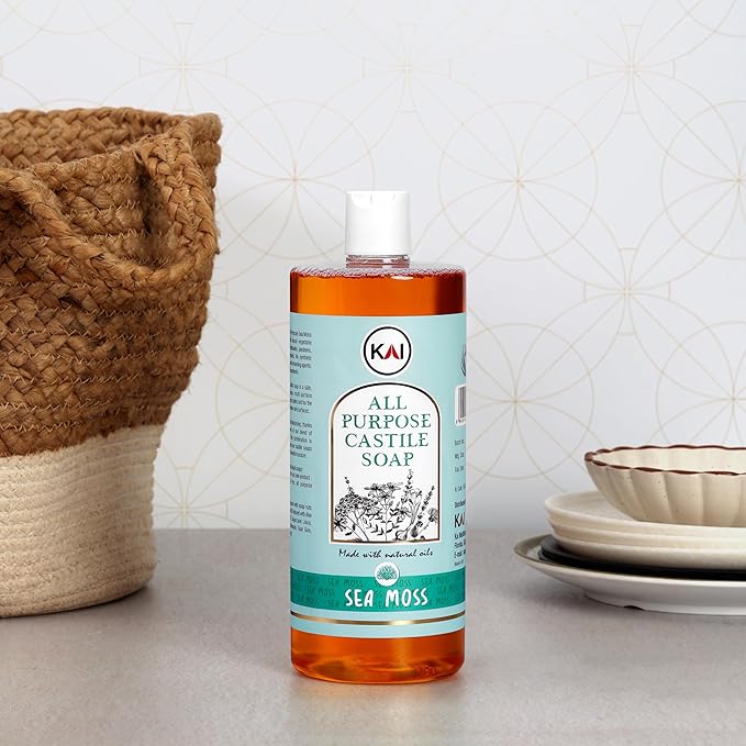 Sea Moss Liquid Castile Soap; Concentrated and All-Purpose; Use for All Natural Body Wash, Face Cleanser, Hair Shampoo, Hands, Dishes, Laundry, Floors, and Pets; 32 Ounce (1 Pack)
