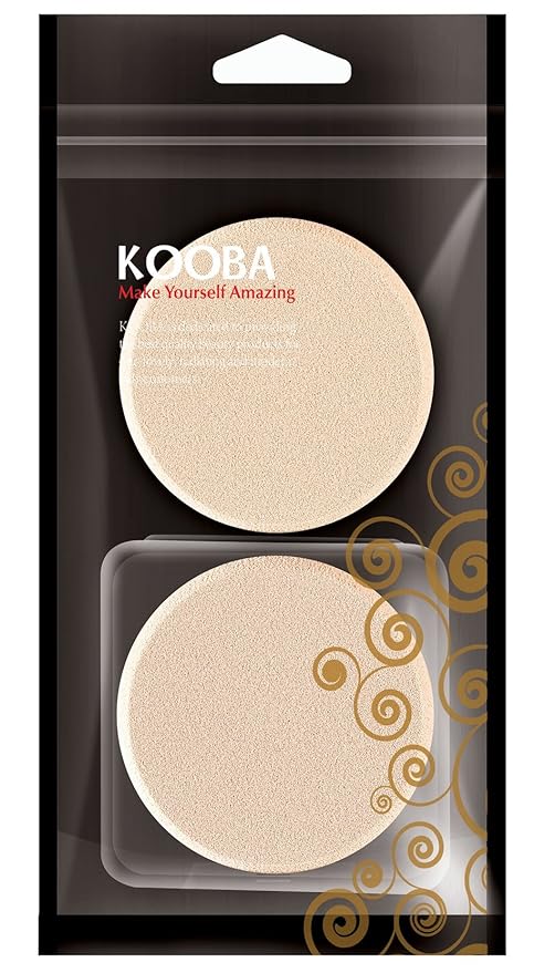 KOOBA 2pcs Round Makeup Sponges with 1 Travel Case, Beauty Face Primer Compact Powder Puff, Blender Sponge Replacement for Cosmetic Flawless Foundation, Sensitive and All Skin Types