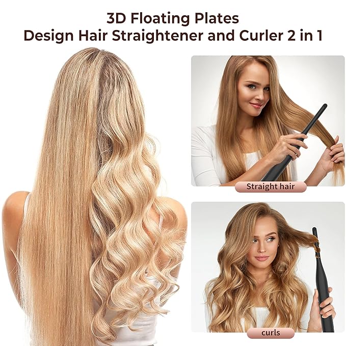 3/10”Thin Pecil Flat lron All in one Styling Tool，Mini Hair Straightener,，Micro Hair Straightener，Small Flat Irons for Short Hair, Curls Bangs, Dual Voltage，Plus Travel Friendly