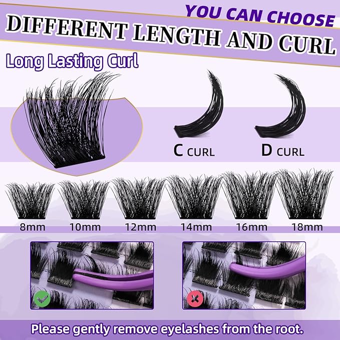 B&Qaugen Lash Clusters Individual Lashes 84 Pcs Ultralight Eyelash Clusters DIY Cluster Eyelash Extensions at Home Wispy Lash Extension Light as Feather Cluster Lashes(F05-D-8-18MIX)
