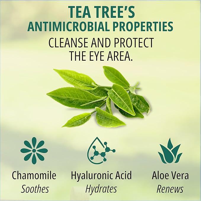 200Pcs Tea Tree Eyelid Wipes – Tea Tree Oil Eye Wipes for People with Dry Eyes & Allergies – Gentle Eyelid Cleanser with Hyaluronic Acid – Individually Wrapped & Biodegradable - 2 Pack