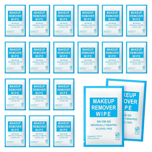 Makeup Remover Wipes Individually Wrapped Pack of 10,Avocado Scent 7x7.9 inch Blue Travel Size Facial Cleansing Wipes Towelette for Face Cleansing,Skin Care,Hotel,Camping,Gym,Office