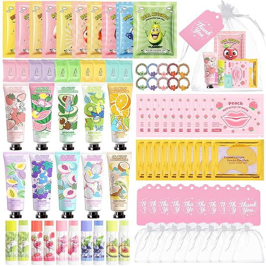 90 PCS Spa Party Supplies for Girls Women, Spa Party Favors Include Face Masks Skincare, Hand Cream, Lip Balm, Lip Mask and Under Eye Patches, Hair Band, Spa Birthday Sleepover Party Supplies