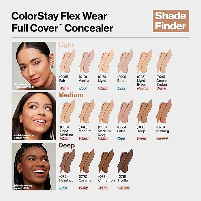 Revlon ColorStay Flex Wear, Full Cover Non-Creasing Concealer, Infused with Hyaluronic Acid & Vitamin E, Flexible Longwear, 050 Medium Deep, 0.34 Fl Oz