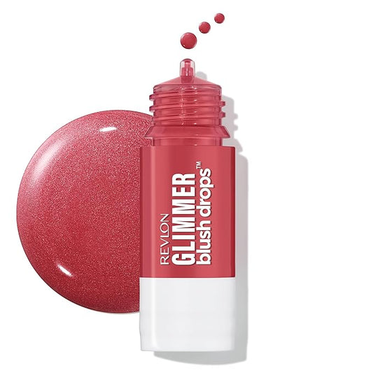 Revlon Glimmer Blush Drops, Liquid Blush for Cheeks, Liquid to Velvety Powder Finish, Glowy, High Pigment, 103 Field of Roses, 0.32 fl oz