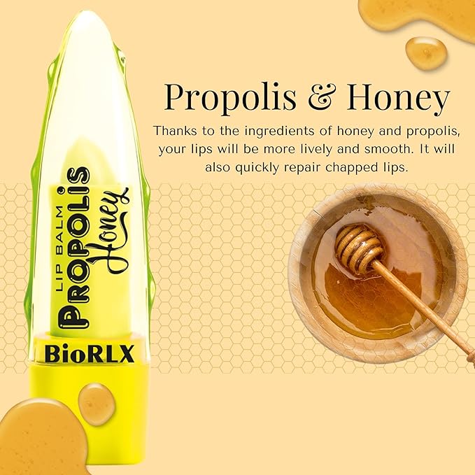 BioRLX 99% Purity Aloe Vera Lip Balm - Natural Moisturizing Unisex Lip Care for Hydrated and Radiant Lips (Propolis & Honey, 0.12 Ounce (Pack of 3))