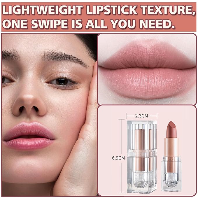 Matte Nude Lipstick Velvet Lip Gloss Non-Fading Non-Sticky Cup Nude Lipstick Matte Lip Stain Long Lasting Waterproof Lipstick for Women Girls Daily Lip Makeup - Milk Tea
