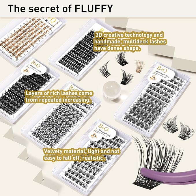 Lash Clusters B02 DIY Eyelash Extensions 72 Clusters Mega Volume C D Curl Individual Lashes Cluster Extensions for DIY at Home (NM-C-8-16MIX)