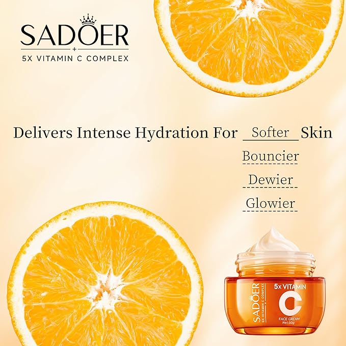 Facial Vitamin C Skincare Set, 2x Face Creams & 1x Serum, 5X Vitamin C Complex with Hyaluronic Acid & Niacinamide, Daily Moisturizing Cream & Serum to Improve Skin Texture & Enhance Radiance
