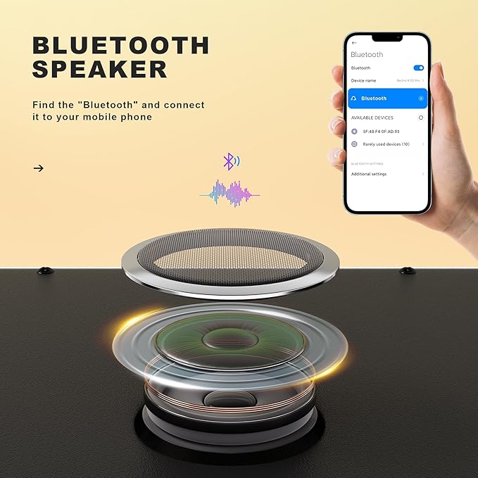 Hasipu Vanity Mirror with Lights and Bluetooth Speaker, 10.6" x 13.8" LED Makeup Mirror with 10X Magnification, Smart Touch 3 Colors Dimmable, Brightness Adjustment, 360° Rotation, White
