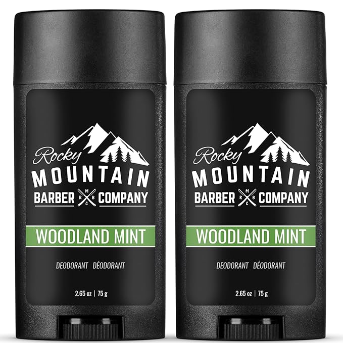 Natural Deodorant for Men – 2 Pack - Aluminum Free - Made in USA with Simple, Plant-Based Ingredients & Peppermint Essential Oil – Woodland Mint Scent – 2.65 oz each