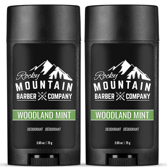 Natural Deodorant for Men – 2 Pack - Aluminum Free - Made in USA with Simple, Plant-Based Ingredients & Peppermint Essential Oil – Woodland Mint Scent – 2.65 oz each