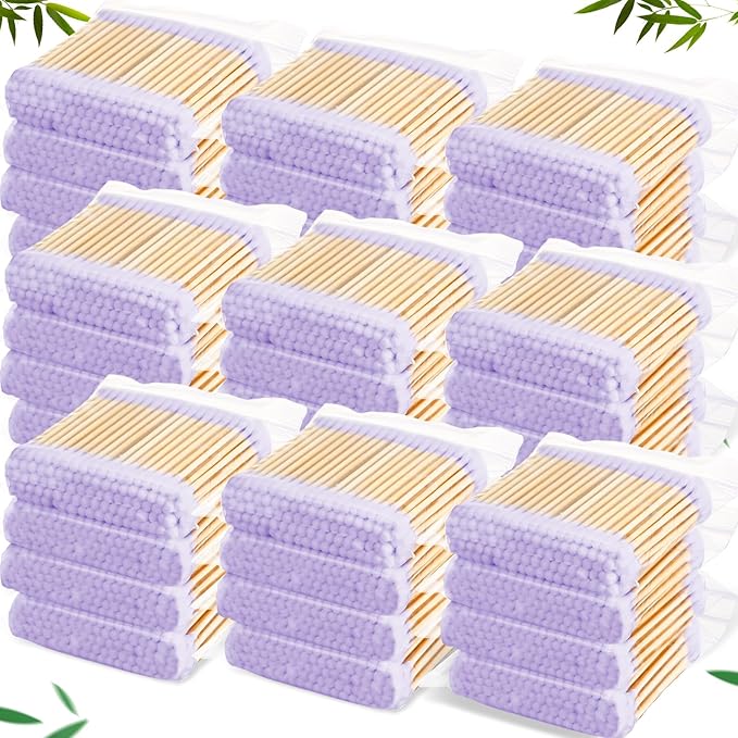 5000 Count Bamboo Cotton Swabs Double Buds Organic Cotton Swabs with Tips for Ears Sterile Tipped Applicator Makeup Swab Daily Makeup Eye Cleaning(Round,Purple)