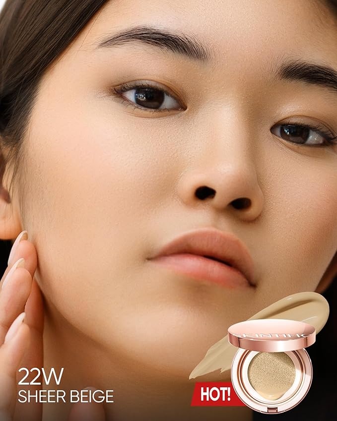 Full Coverage Cushion Foundation, Weightless, Skin Fit, Satin Glow Finish, Oil-Control Waterproof Foundation, Sweatproof Flawless BB Cream CC Korean Makeup