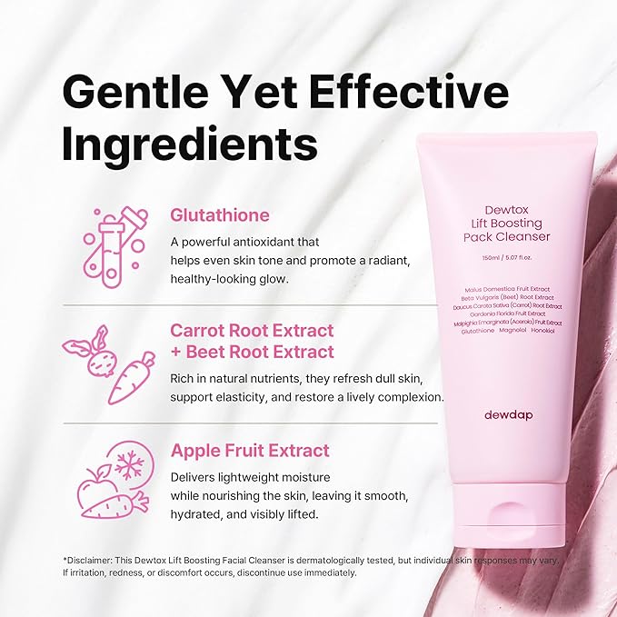 Dewtox Lift Boosting Facial Cleanser, Face Mask, Foaming Cleanser, Skin Enhancement All in One, Face Wash for Sensitive Skin, Korean Skincare (5.07 Fl Oz / 150ml)