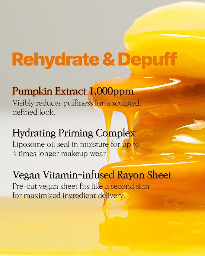 Pumpkin Tea Toner Pads | De-Puffing Face Pads for Morning Swelling & Puffy Eyes | Skin-Prepping Primer Pad to Smooth Texture & Boost Makeup Grip with Pumpkin Extract & Peptides | Korean Skin Care