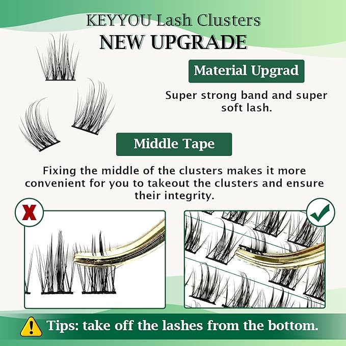 KEYYOU Volume Wispy Lash Extension 96pcs Individual Lashes D Curl 12mm Soft&Comfortable Easy DIY at Home