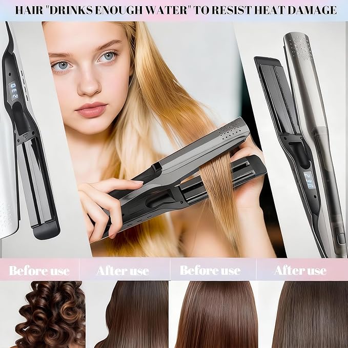 Hair Straightener and Curling Iron 2-in-1 Hair Straightener with Steam Styling Tool for Hair Straightening and Curls 2026 New Grey Ceramic Straightener and Curling Iron for Straight Curly