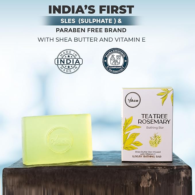 MY ACE Tea Tree & Rosemary Bathing Bar – Handmade with Essential Oils & Coconut Oil, SLES & Paraben Free, Enriched with Shea Butter & Vitamin E – Refreshing & Gentle