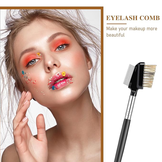 2 in1 Lash Brush, Multi-purpose Eyelash Comb with Metal Teeth Resuable Eyelash Separator Tool Eyebrow Brush with Wood Handle, Eye Makeup Brush Tool for Women (1 Pack)