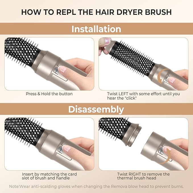 6 in ONE Blow Dryer Brush,Air Curling Iron Round Brush Blow Dryer 800W,Ionic Hair Dryer Brush for Women, Hot Air Brush Hair Styling Tools 100-120V (Golden Champagne)