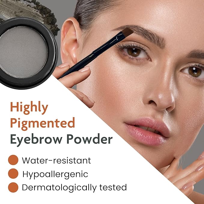 Marie-José Soft Charcoal Eyebrow Powder - Soft Subte Black Eyebrow Color - Effortless All-Day Brow Beauty - Compact Size 0.10oz for Purse or Travel Size - Made in USA