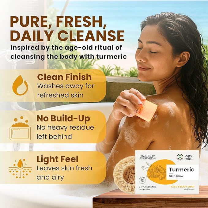 Turmeric Face, Body Bar Soap 4.5 oz, 3 Pack | Herbal Cleansing Bar with Coconut Oil, Castor Oil | Gentle Bath Soaps for Face Wash, Body Wash | Turmeric Soap for Daily Use, All Skin Types