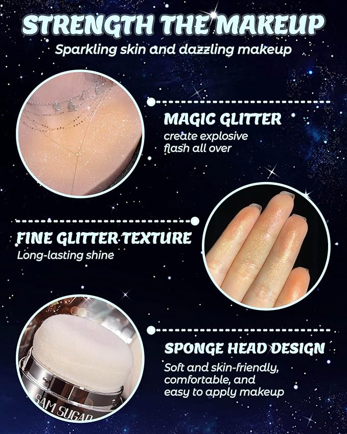 Glitter Air Cushion Highlighter Powder - 3D Contour & Brighten Face, Eyes, Body, Hair | Pearlescent Patting Powder Create a Shimmering Look | Easy-Use & Perfect for Daily & Special Occasions