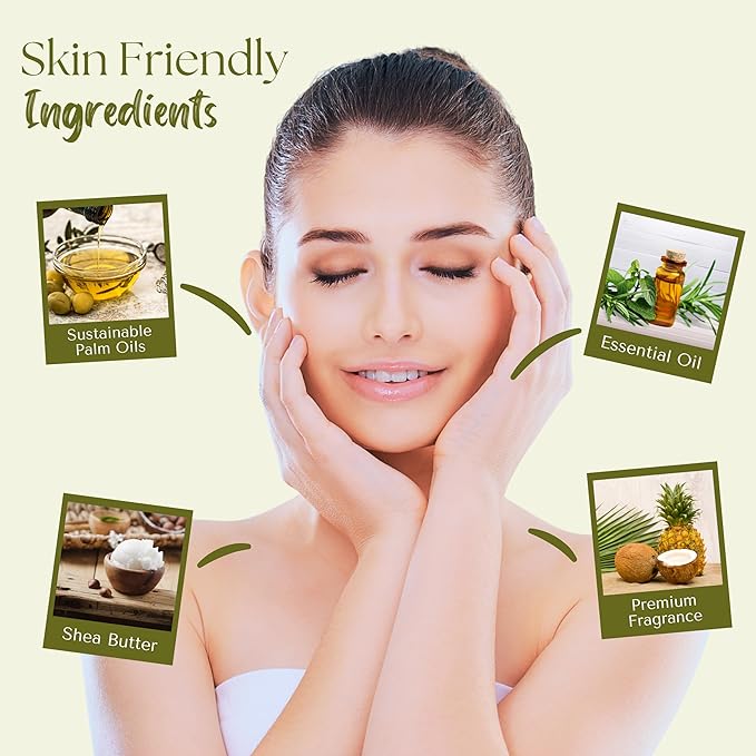 Wavertree & London Pineapple, Coconut & Lime Scented Natural Soap (8 Bars), 7oz Moisturizing French Triple Milled Soap Bars enriched with shea butter - Plant Oil Bath & Body Bars for All Skin Types
