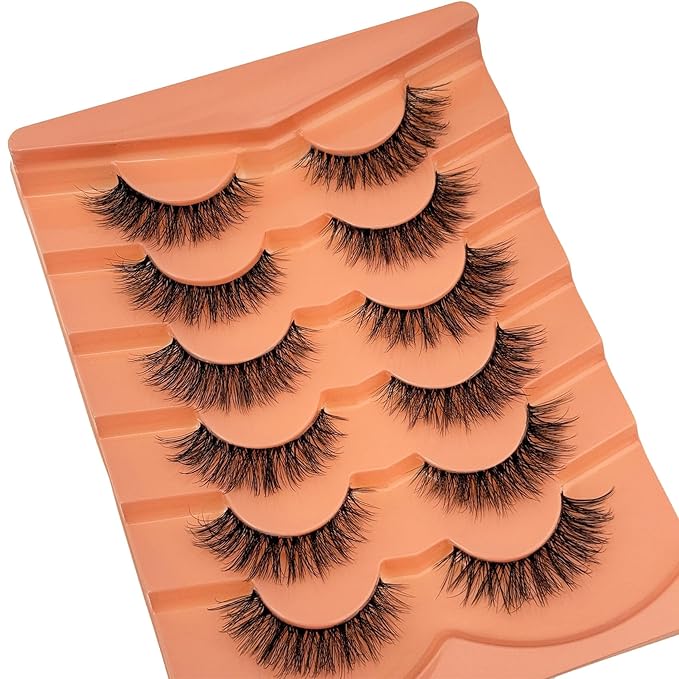 Cat Eye Lashes False Eyelashes Natural Look, Yasnai Wispy Fake Lashes Volume Lashes, Strips Lashes Natural Eyelashes Clear Band 6 Pairs Pack