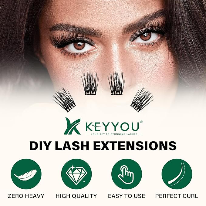 KEYYOU Lash Clusters 144pcs Individual D Curl 10mm Air Touch Cluster Lashes Super Lightweight Soft Wispy Comfortable Easy DIY at Home (Air03-D-10mm)