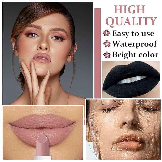 3PCS Matte Light Pink Lipstick Nude Lip Gloss Non-Stick Cup Velvet Lip Stain Long Lasting Matte Lipstick for Women Nude Lip Makeup