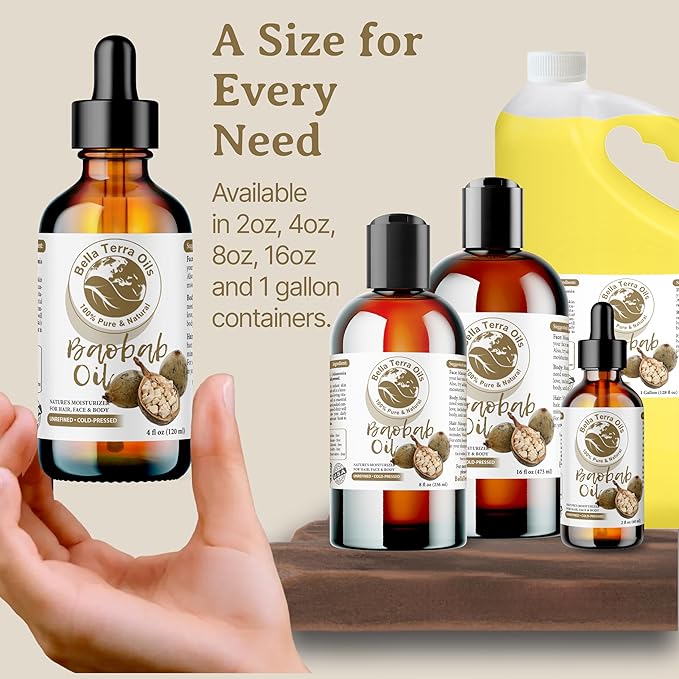 Bella Terra Oils - Baobab Oil 16oz - The Ultimate Choice for Skin Hydration, A Symphony of Amino Acids & Essential Minerals for Your Skin