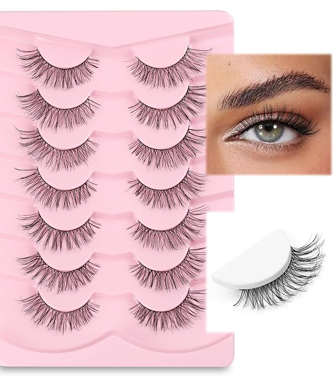 Lashes False Eyelashes Natural Cat Eye Lashes 13mm Wispy Eyelash Thin Memory Band Volume Wispy Lash Strips C Curl Fake Eyelashes 7 Pair EVENTILL