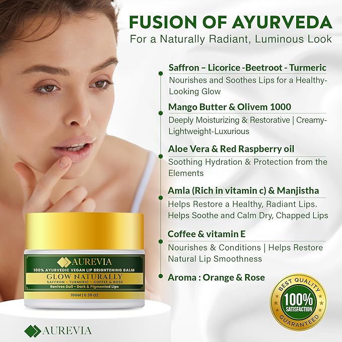 Vegan Ayurvedic Lightening & Brightening Lip Balm for Dark Smokers' Lips | Hydrating & Moisturizing for Dry, Chapped Lips – Plant-Based, Antioxidant-Rich
