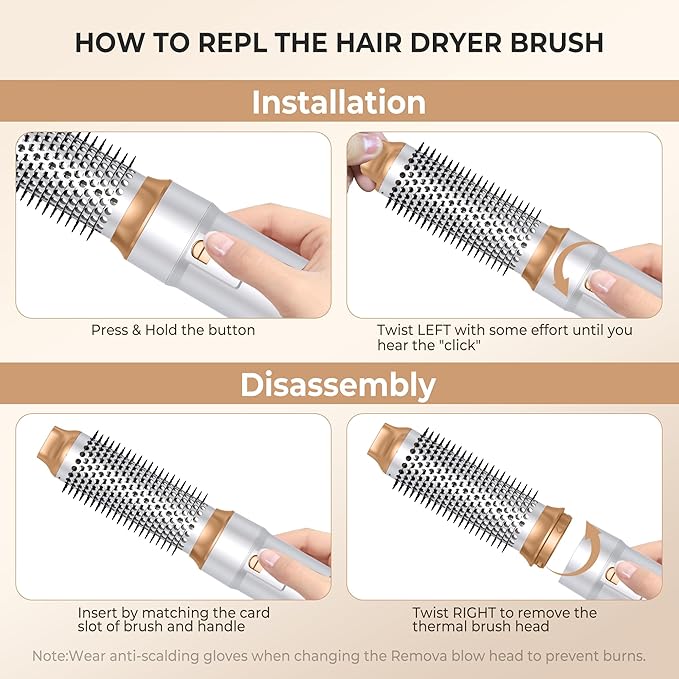 6 in ONE Blow Dryer Brush, Curling Wand Hair Styling Tools Set, Ionic Hot Air Hair Dryer, Massage Oval Hair Dryer, Left&Right Hair Curlers 100-120V (White)