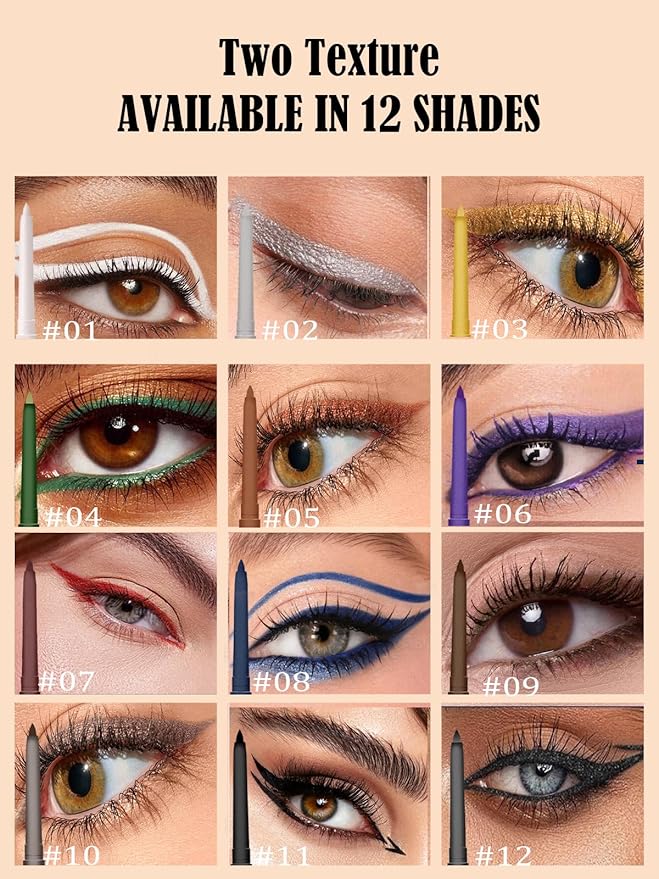 Shimmer Black Gel Glitter Eyeliner Pencil, Metallic Waterproof Smudge-Proof Creamy Retractable Smooth Eye Liner pencil, Hypoallergenic Long Lasting Eyeliner Brightener Pen Eye Makeup Gift for Women#12